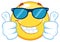 Smiling Yellow Emoticon Cartoon Mascot Character With Sunglasses Giving Two Thumbs Up.