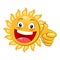 Smiling Yellow Happy Sun Giving A Thumbs Up. Cartoon Vector On White Background.