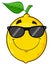 Smiling Yellow Lemon Fruit Cartoon Emoji Face Character With Sunglasses