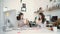 Smiling young businesswomen having lunch at table in office