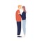 Smiling young casual man and woman hug touching nose each other vector flat illustration. Loved couple kiss feeling love
