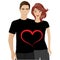 Smiling young couple with valentines day t-shirt