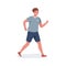Smiling young man jogging vector flat illustration. Happy sportsman wearing sportswear during running isolated on white