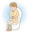 Smiling young man sitting on toilet seat.  Health care concept