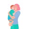 Smiling young mother holding her baby on her hands. Woman lifting up and hugging little son. Happy Mothers day greeting
