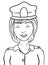 Smiling young policewoman in outlines for coloring, Vector illustration