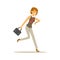 Smiling young woman character running to work, businesswoman is late vector Illustration