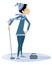 Smiling young woman plays curling isolated illustration