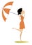 Smiling young woman with an umbrella isolated illustration