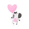 Smiling zebra with pink heart-shaped balloon. Cartoon character of wild animal. Love theme.Flat vector design