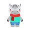 Smiling Zebra In Red Scarf And Blue Outfit Cute Toy Baby Animal Dressed As Little Boy