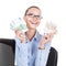 Smilling businesswoman with euros in hands