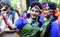 Smilling portrait of two girl taking selfie before celebrating the famous festival of holi in kolkata, india