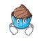 Smirking chocolate cupcake character cartoon