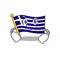 Smirking greece character flag hoisted on mascot pole