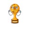 Smirking soccer trophy with the mascot shape