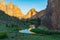 Smith rocks State Park and the crooked River in Oregon at sunrise