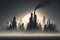 smoggy skyline of large city, with layer of haze obscuring the view The image highlights the impact of air pollution on