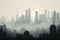 smoggy skyline of large city, with layer of haze obscuring the view The image highlights the impact of air pollution on