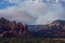 Smoke behind the Red Rocks of Sedona, Arizona during the Slide Fire.