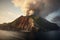 smoke billowing from a volcanic islands peak