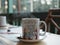 Smoke on Black coffee in a white cup placed on a wooden table