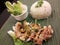 Smoke chicken, fresh salad and rice that serve in Palace Hotel, Kota Kinabalu