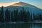 Smoke from distant wildfires 2020 surround Mt. Bachelor in Oregon, zoom in.