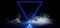 Smoke Elegant Triangle Shaped Neon Fluorescent Retro Laser Led Show Stage Vibrant Blue Glowing Lights In Underground Hall Grunge