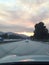 Smoke filled sky over California basin on freeway