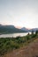 Smoke filled Sunset over Lower Two Medicine Lake in Glacier National Park in Montana USA durng the 2017 fall fires