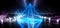 Smoke Fog Alien Sci Fi Futuristic Modern Neon Glowing Hologram Pyramid Stage Blue Construction Metal With Studio Lights And Lasers