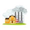 Smoke from Industrial Plant Polluting City Building Standing Nearby Vector Illustration