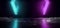 Smoke Neon Glowing Plasma Retro Cyber Virtual Purple Blue Luminous Fluorescent Tube Lights Abstract Grunge Concrete Tunnel Room