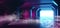 Smoke Neon Glowing Purple Pink Retro Sci Fi Futuristic Modern Empty Grunge Concrete Reflective Stage Construction Tunnel Corridor