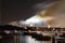 Smoke over Sydney harbor bridge at night