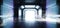 Smoke Retro Modern Futuristic Blue Sci Fi Vibrant Neon Light Shapes Laser Beams Grunge Concrete Reflective Tunnel Corridor Hall