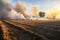 smoke rising from a field of burning crops during drought