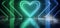 Smoke Sci Fi Futuristic Valentine Neon Laser Green Blue Glowing Heart Love Sign On Brick Wall Concrete Grunge Floor Club Stage