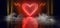 Smoke Sci Fi Futuristic Valentine Neon Laser Orange Red Glowing Heart Love Sign On Brick Wall Concrete Grunge Floor Club Stage