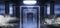 Smoke Steam Fog Reflective Glowing Alien Spaceship Sci Fi Futuristic Room Hall Corridor Hall Windows Light Ultraviolet Blue White