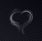 Smoke steam of heart shape isolated on transparent black background. Romantic effect of white vapor