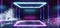 Smoke Vibrant Retro Neon Glowing Purple Blue Fluorescent Futuristic Sci Fi Rectangle Shaped Abstract Stage Lights Dance Room Empty
