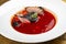 Smoked borscht with duck. Classic retro Russian dish