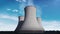 Smoked cooling tower of nuclear power plant, thermal power plant, cloud sky view image.