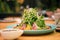 Smoked duck breast rocket leaves salad serving with orange sauce on dining table