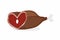 Smoked ham heart-shaped. Meat on the bone. Gammon. Love meat. Vector illustration