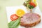 Smoked ham stack with fruit and vegetable salad