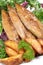 Smoked mackerel fillets with grilled potato wedges