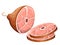 Smoked meat product ham with bone and two slices flat illustration on white background web site page and mobile app design